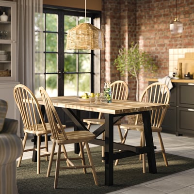SKOGSTA Table and 4 chairs, acacia/black/acacia, 160x81 cm