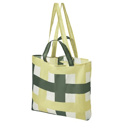 SKYNKE green and yellow chequered bag, recycled polyester, rectangular shape, sturdy handles.