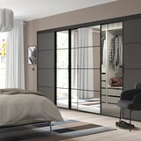 SKYTTA / MEHAMN/AULI Sliding door combination, black/dark grey mirror glass, 376x205 cm
