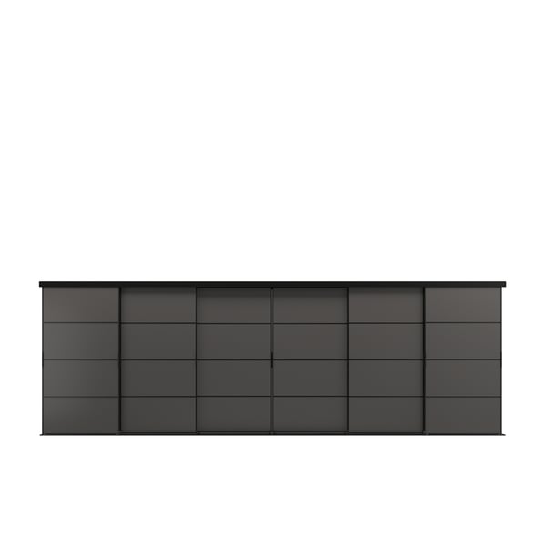 SKYTTA / MEHAMN Sliding door combination, black/double sided dark grey, 603x205 cm