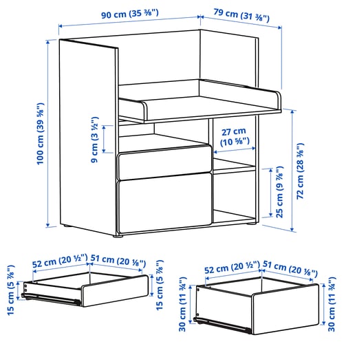 Illustration with measurements for the product: SMÅSTAD.