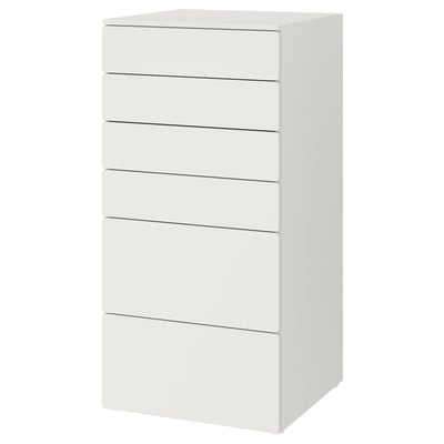 SMÅSTAD / PLATSA Chest of 6 drawers, white/white, 60x57x123 cm