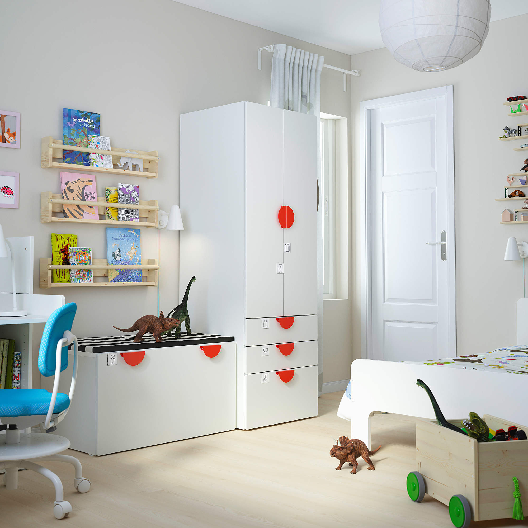 Smastad Platsa تشكيلة تخزين أبيض أبيض مع مقعد طويل Ikea
