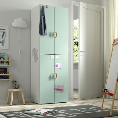 SMÅSTAD / PLATSA Wardrobe, white light green/with 2 clothes rails, 60x42x181 cm
