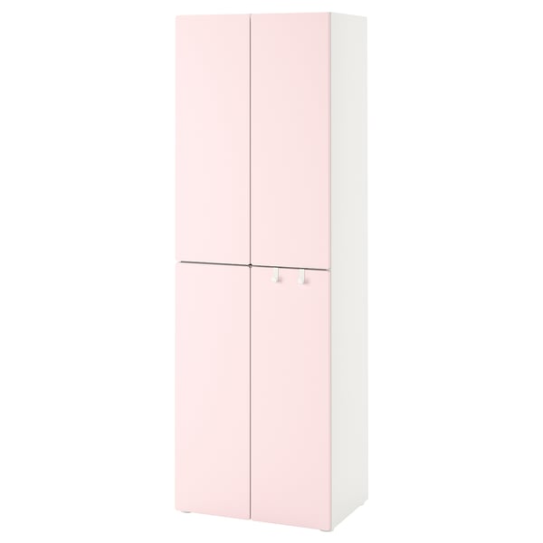 SMÅSTAD / PLATSA Wardrobe, white pale pink/with 2 clothes rails, 60x57x181 cm