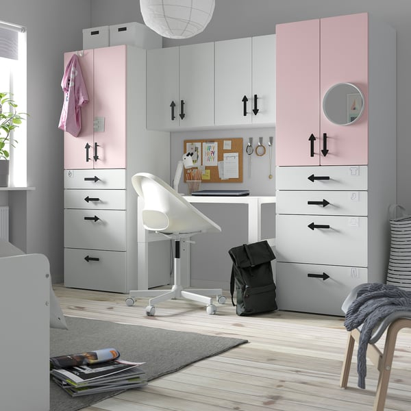 SMÅSTAD Storage combination, white/pale pink, 240x57x181 cm