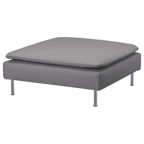 The SÖDERHAMN footstool a grey washable cover with a modern square shape and metal legs.