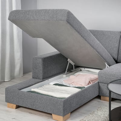 SÖRVALLEN 5-seat sofa, with chaise longues/Lejde grey/black