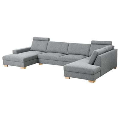 SÖRVALLEN Corner sofa, 5-seat, with chaise longue, left/Lejde grey/black