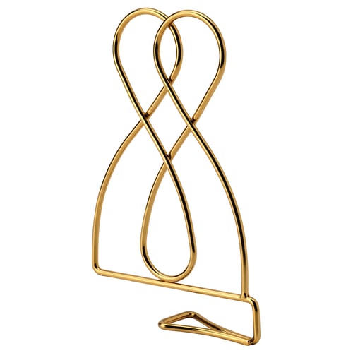 Gold SPAJL bookend. Wire-structured, golden, shaped with intertwined loops and base, practical and decorative.