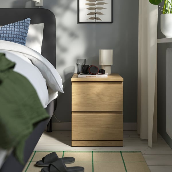 STORKLINTA Chest of 2 drawers, oak effect/with 2 drawers, 40x50x53 cm