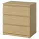 A STORKLINTA wooden chest in oak colour with three drawers, featuring a sleek and modern design.