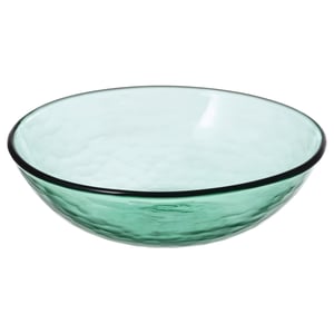 STRANDKRABBA green glass bowl, round shape, hammered texture, durable tempered glass.