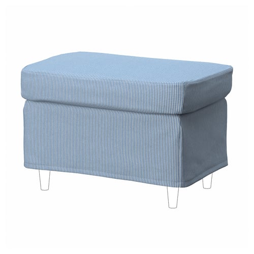 STRANDMON footstool, light blue with white stripes, square, upholstered, four legs.