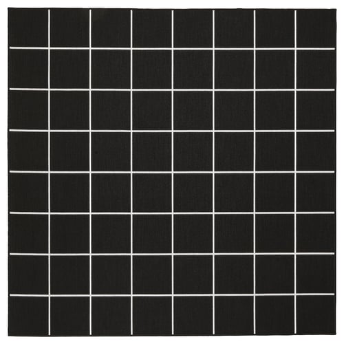 SVALLERUP rug: black & white grid pattern, square, soft, 100% polypropylene.