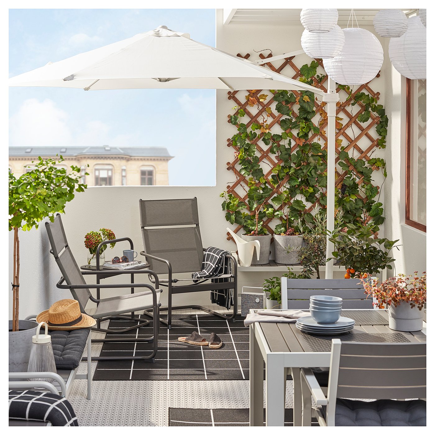 SVALLERUP rug flatwoven, in/outdoor, black/white, 200x200 cm - IKEA
