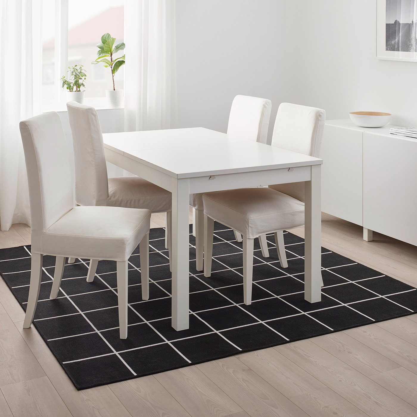 レア　IKEA／イケアSVALLERUP／スヴァレルプ ラグブラック SVALLERUP rug flatwoven, in/outdoor, black/white, 200x200 cm - IKEA