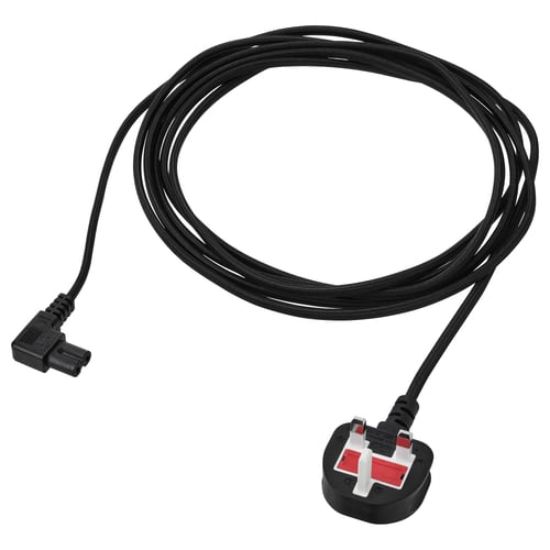 A black SYMFONISK power supply cord, 3. 5m long, with a textured textile surface and a standard uk plug.