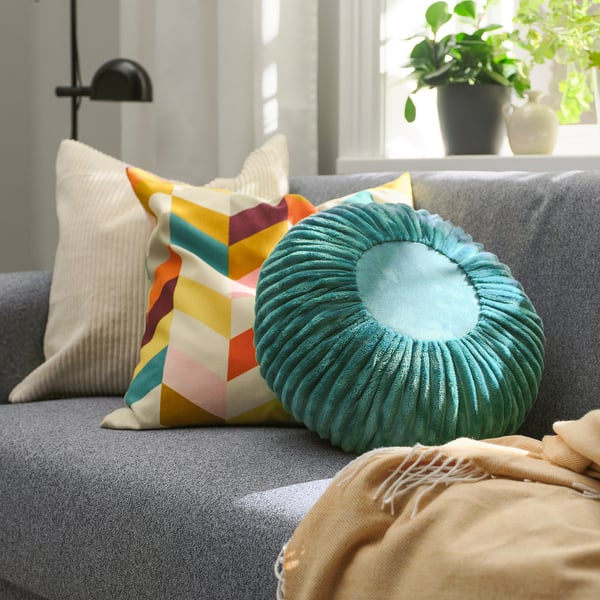 SYRENBUSKE Cushion, turquoise, 38 cm
