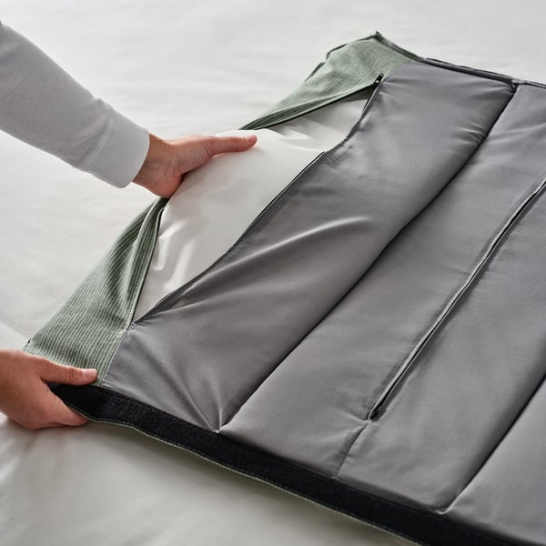 TÄLLÅSEN Upholstered bed frame with mattress, Kulsta grey-green/Vesteröy extra firm, 160x200 cm