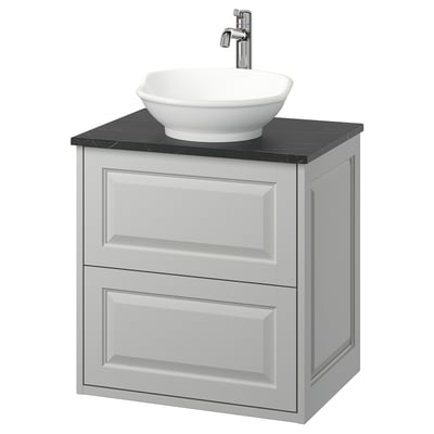 TÄNNFORSEN / VÄSTERSJÖN Wash-stnd w drawers/wash-basin/tap, light grey/black marble effect, 62x49x79 cm