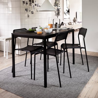 TIPHEDE Rug, flatwoven, black/natural, 155x220 cm