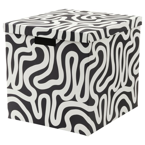 TJENA storage box with lid, patterned/black white, 32x35x32 cm IKEA