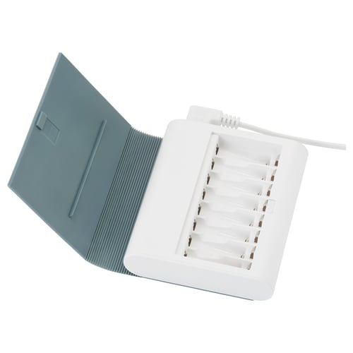 TJUGO battery charger, 8 slots, compact & practical.