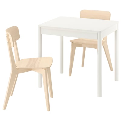 TONSTAD / LISABO Table and 2 chairs, off-white/ash, 80/120x70 cm
