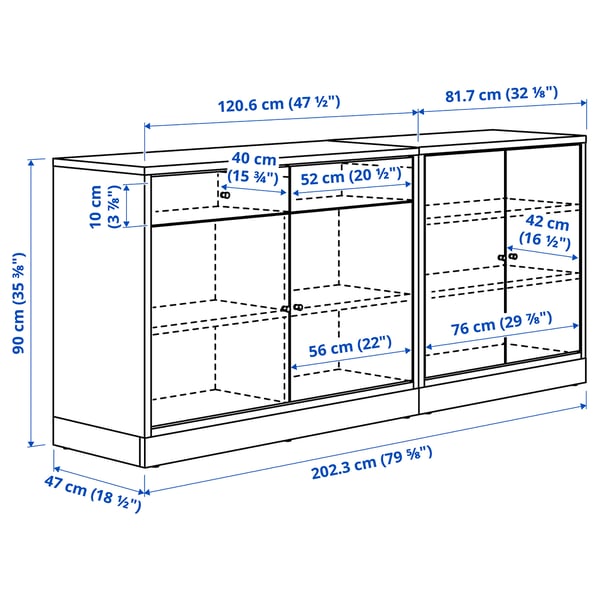 TONSTAD Storage combination, brown stained oak veneer, 202x47x90 cm