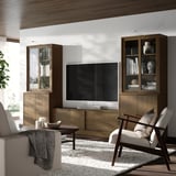 TONSTAD TV storage combination, brown stained oak veneer/clear glass, 342x47x201 cm
