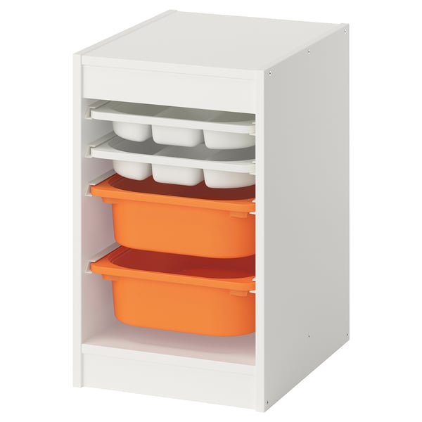TROFAST Storage combination w boxes/trays, white white/light orange, 34x44x56 cm