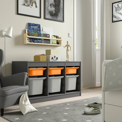 TROFAST Storage combination with boxes, grey light orange/grey, 99x44x56 cm
