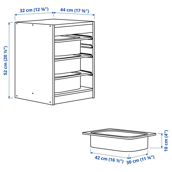TROFAST Storage combination with boxes, light white stained pine grey-blue/light green-grey, 32x44x52 cm