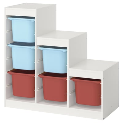 TROFAST Storage combination with boxes, white light blue/red, 99x44x94 cm