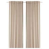 TRYSTÄVMAL Curtains, 1 pair, beige/white/floral pattern with heading tape, 145x300 cm