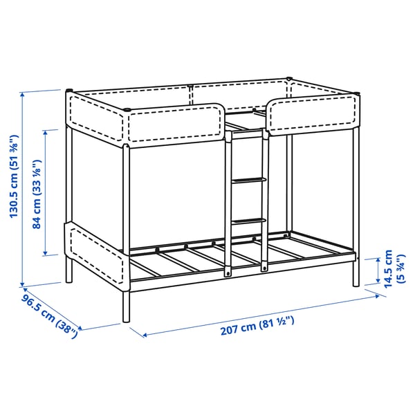 TUFFING Bunk bed frame, dark grey, 90x200 cm