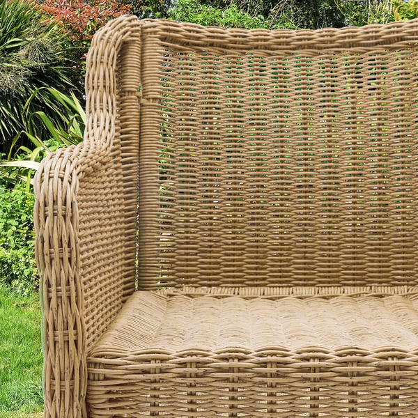 ULVEVÄR Chair with armrests, outdoor, plastic rattan/brown