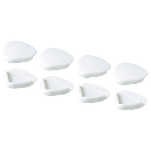 Eight white triangular UNDVIKA corner bumpers, some split, arranged neatly.