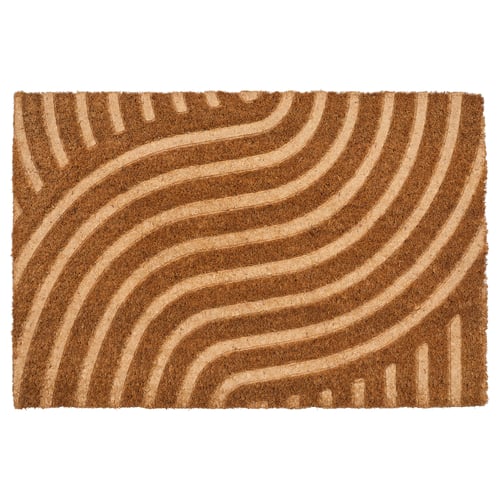 Brown tan coco fibre doormat with wavy pattern.