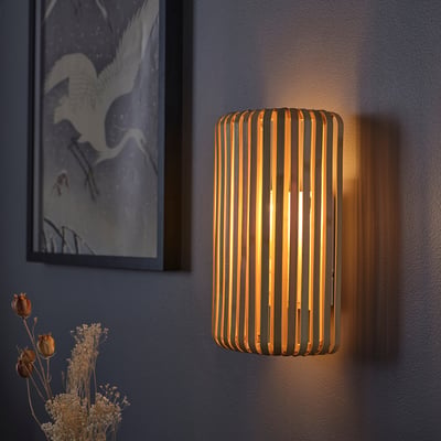 VARPTROSS Wall lamp, wired-in installation, bamboo, 30 cm