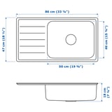 VATTUDALEN Inset sink, 1 bowl with drainboard, stainless steel, 86x47 cm