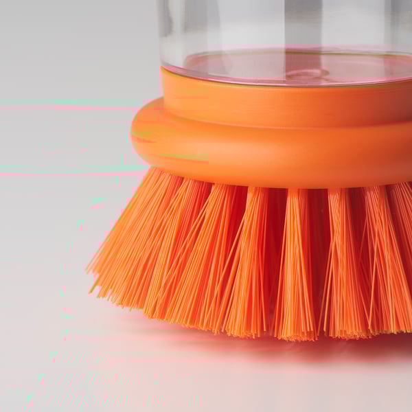 VIDEVECKMAL Dish-washing brush with dispenser, bright orange