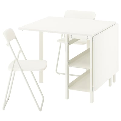 VIHALS / VIHALS Table and 2 folding chairs, gateleg table white/white, 39/95/151x90 cm