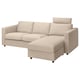 VIMLE 3-seat sofa with chaise longue, with headrest/Hallarp beige