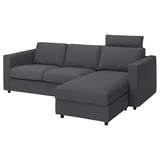 VIMLE 3-seat sofa with chaise longue, with headrest/Hallarp grey