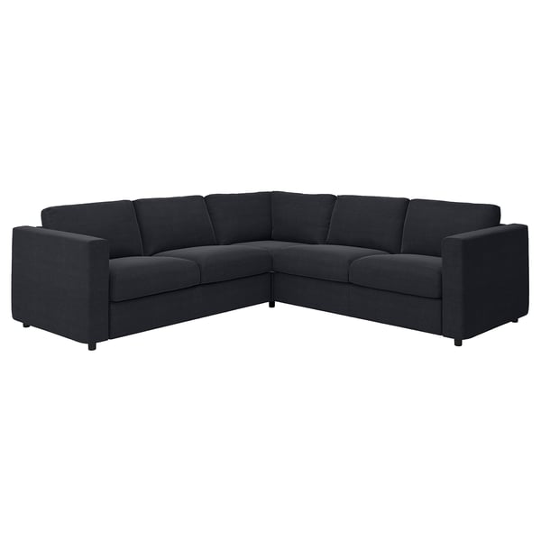 Dark grey, modern, l-shaped VIMLE sofa with clean lines and sturdy, cushioned design.