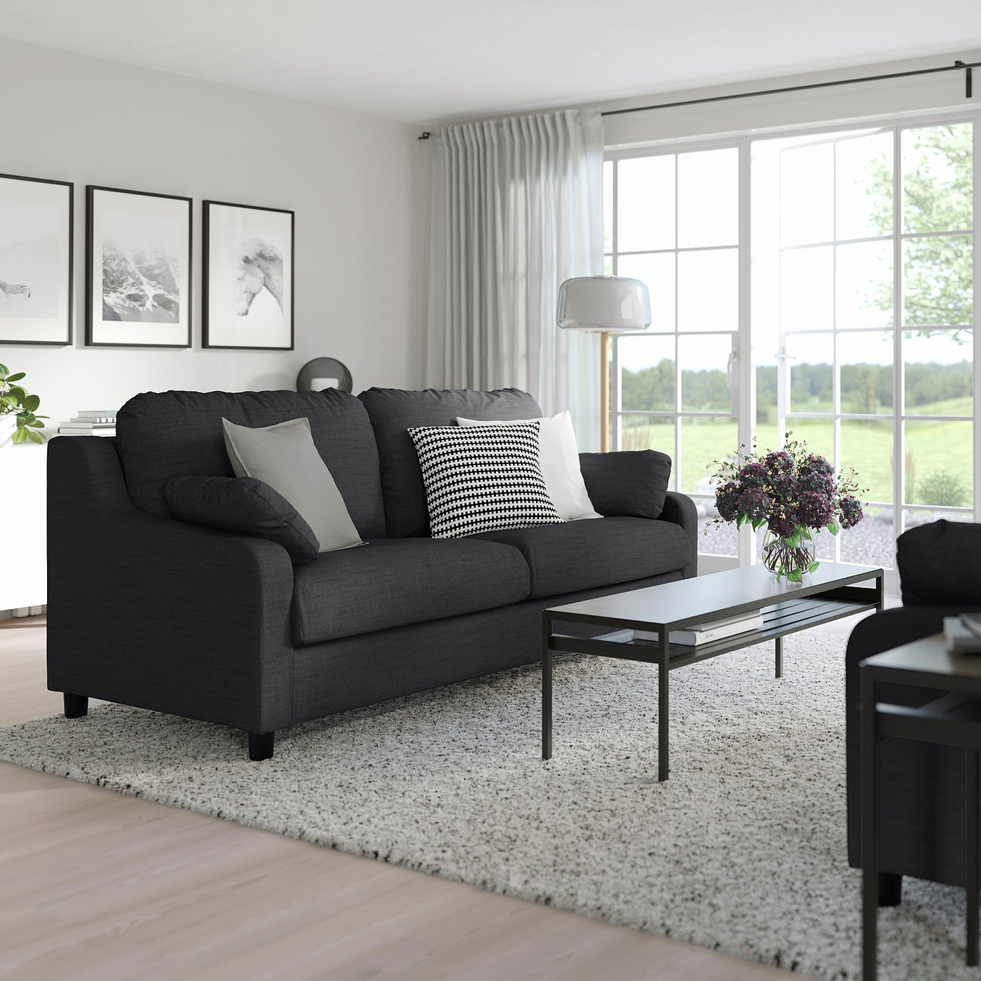 IKEA VINLIDEN 3人掛けソファ チャコール VINLIDEN 3-seat sofa, Hillared anthracite - IKEA