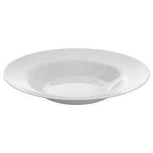 White VITBLECKA deep glass plate, sleek and shiny, perfect for various dishes.