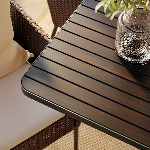 VITTSKÄR Table and 8 chairs, outdoor plastic rattan dark grey/Frösön/Duvholmen beige, 264x96 cm